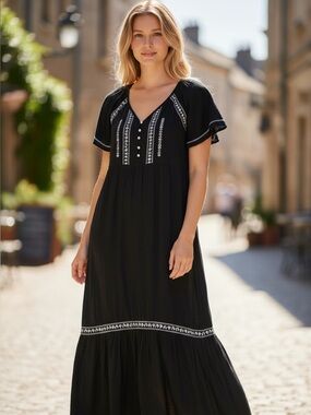 Old Navy Black Maxi Dress with Flutter Sleeves | M | Boho | Beach | Resort